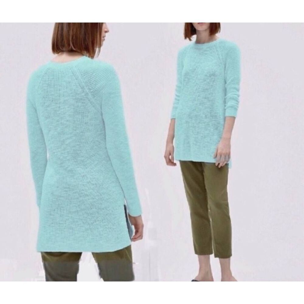 NWT EILEEN FISHER light blue Organic Linen Cotton Slub Round Neck Tunic sz Small